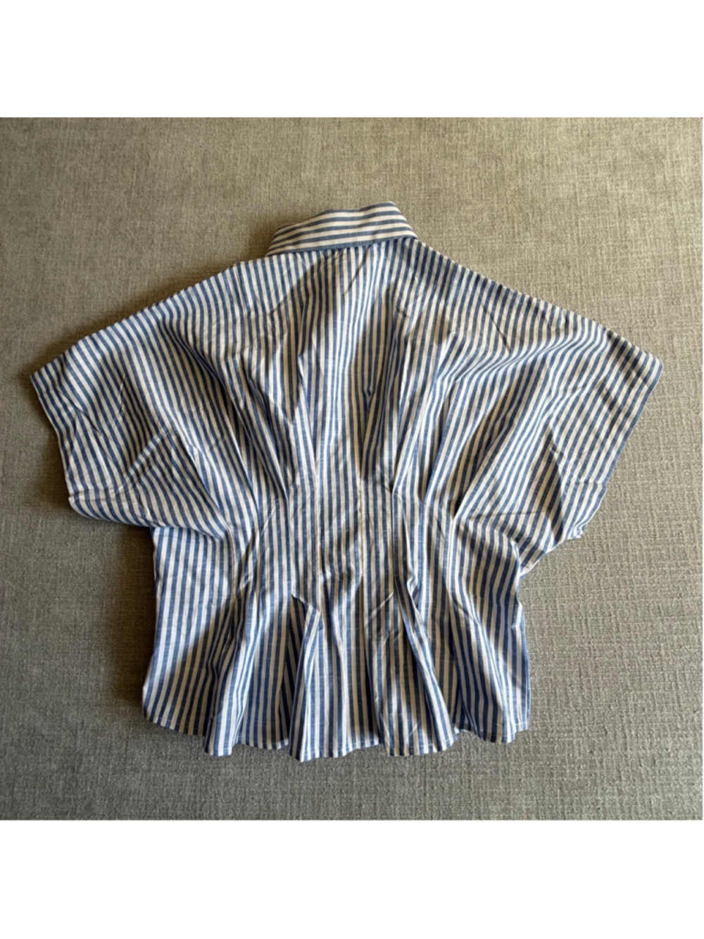 Cider COTTON-BLEND COLLAR STRIPE PLEATED CINCHED WAIST SHIRT blue and white 0X - Picture 8 of 12